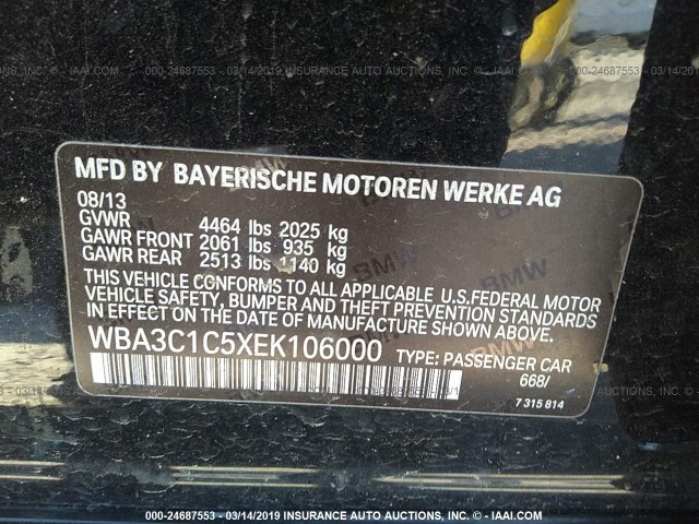 WBA3C1C5XEK106000 - 2014 BMW 328 I SULEV BLACK photo 9