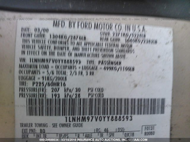 1LNHM97V0YY888593 - 2000 LINCOLN CONTINENTAL  Қоңыр фото 9