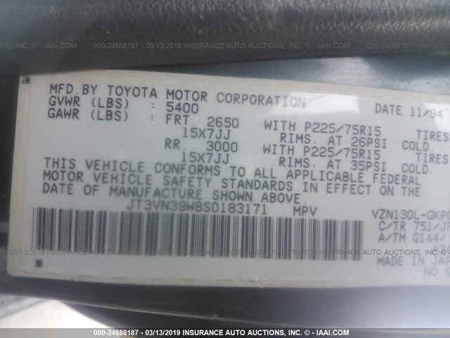 JT3VN39W8S0183171 - 1995 TOYOTA 4RUNNER VN39 SR5 GREEN photo 9