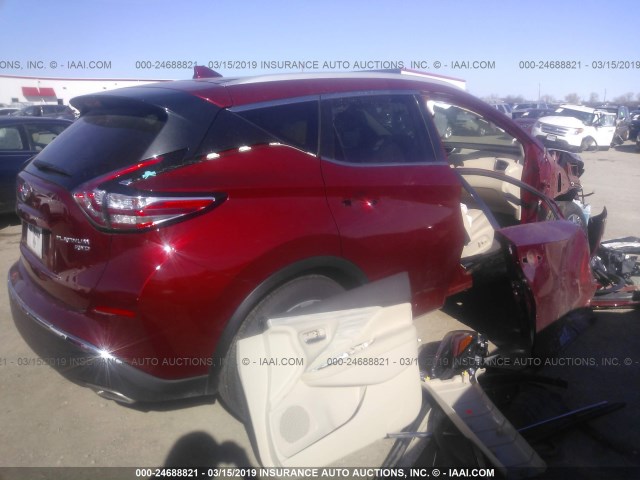 5N1AZ2MH0JN192462 - 2018 NISSAN MURANO S/SL/SV/PLATINUM RED photo 4