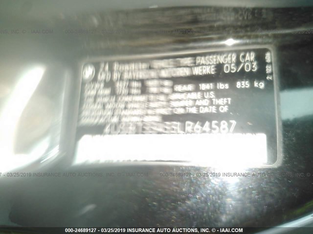 4USBT33433LR64587 - 2003 BMW Z4 2.5 BLACK photo 9