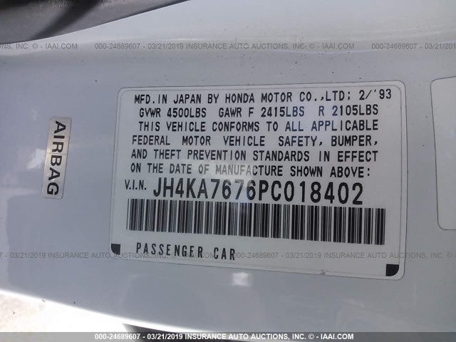 JH4KA7676PC018402 - 1993 ACURA LEGEND LS WHITE photo 9