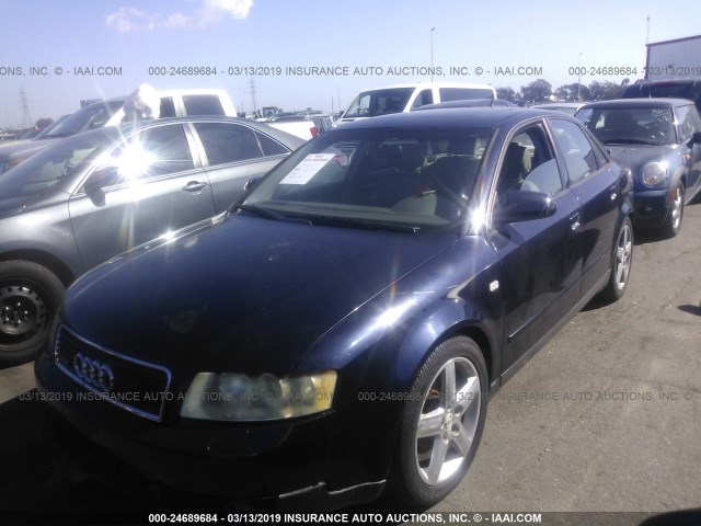 WAULC68E82A284141 - 2002 AUDI A4 1.8T QUATTRO BLUE photo 2