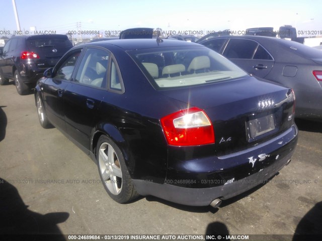 WAULC68E82A284141 - 2002 AUDI A4 1.8T QUATTRO BLUE photo 3