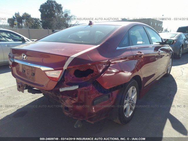 5NPEB4AC5EH946850 - 2014 HYUNDAI SONATA GLS RED photo 4