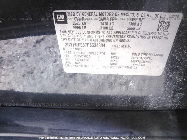 3GYFNFE37FS534304 - 2015 CADILLAC SRX PERFORMANCE COLLECTION Қара фото 9