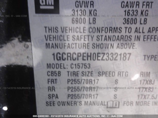 1GCRCPEH0EZ332187 - 2014 CHEVROLET SILVERADO C1500 BLACK photo 9