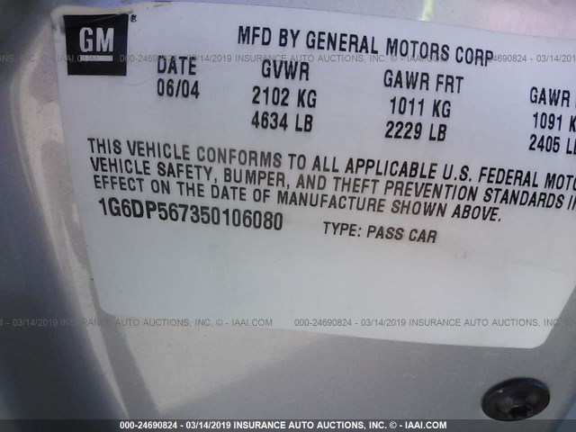 1G6DP567350106080 - 2005 CADILLAC CTS HI FEATURE V6 SILVER photo 9