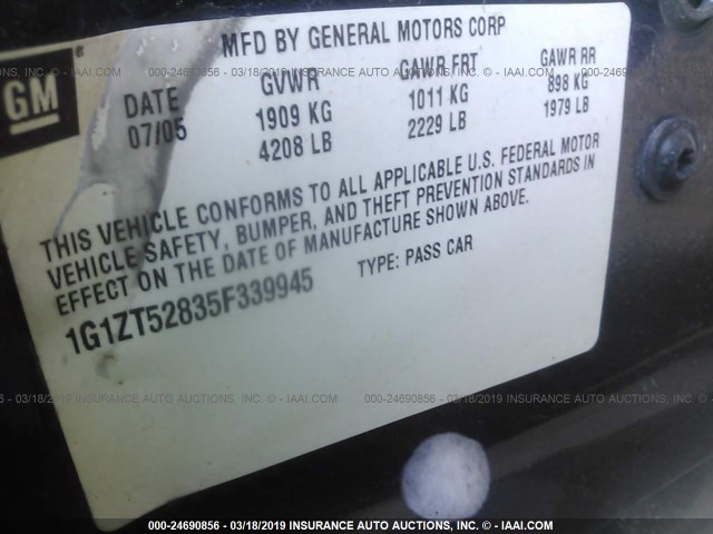 1G1ZT52835F339945 - 2005 CHEVROLET MALIBU LS 蓝色 照片 9