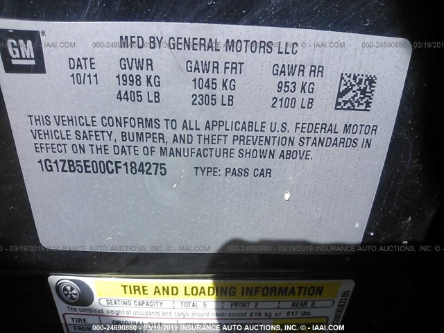 1G1ZB5E00CF184275 - 2012 CHEVROLET MALIBU LS BLACK photo 9