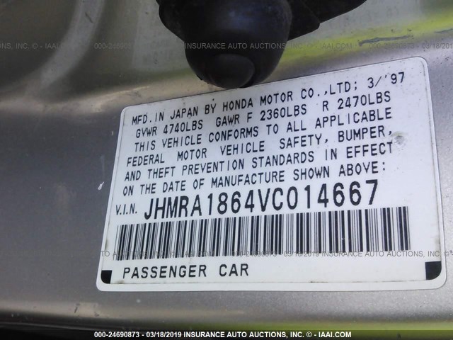 JHMRA1864VC014667 - 1997 HONDA ODYSSEY LX SILVER photo 9