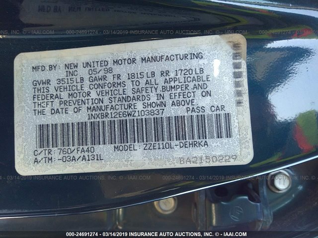 1NXBR12E6WZ103837 - 1998 TOYOTA COROLLA VE/CE/LE 蓝色 照片 9