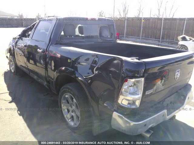 1C6RD7NT3CS296980 - 2012 DODGE RAM 1500 LARAMIE BLACK photo 3