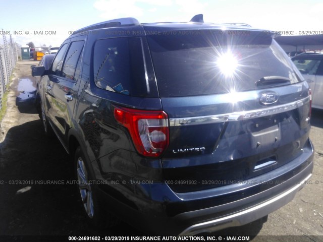 1FM5K8F88GGA57300 - 2016 FORD EXPLORER LIMITED BLUE photo 3