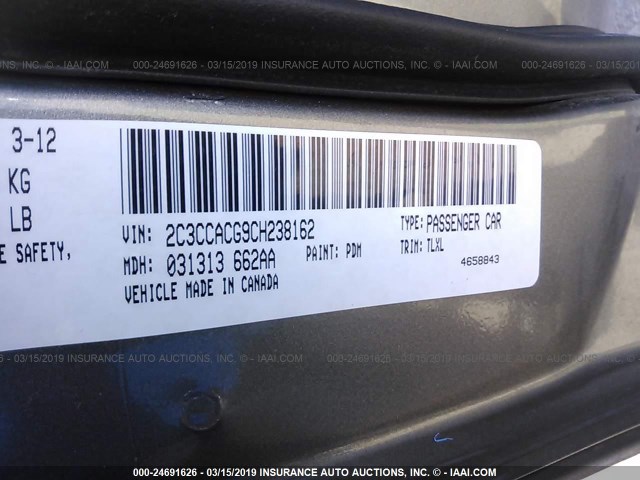 2C3CCACG9CH238162 - 2012 CHRYSLER 300 LIMITED GRAY photo 9