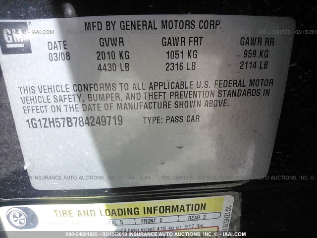 1G1ZH57B784249719 - 2008 CHEVROLET MALIBU 1LT შავი ფოტო 9