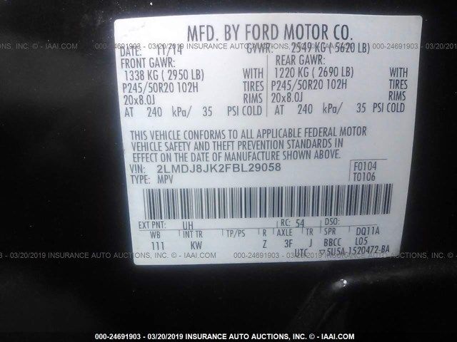 2LMDJ8JK2FBL29058 - 2015 LINCOLN MKX BLACK photo 9