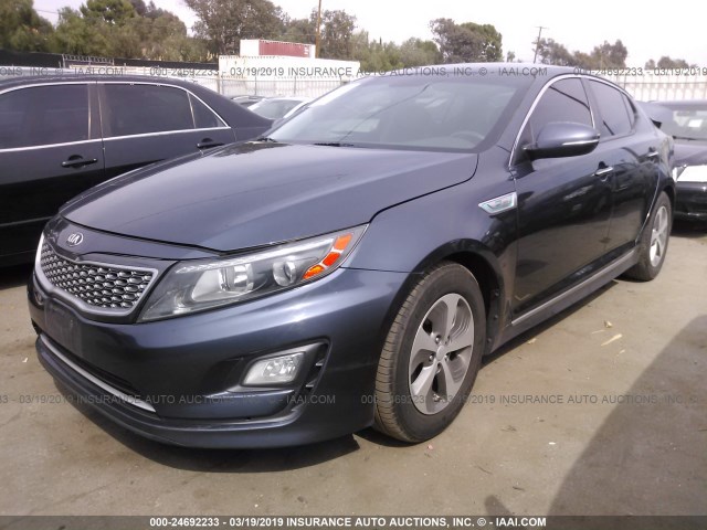 KNAGM4AD8E5071708 - 2014 KIA OPTIMA HYBRID BLUE photo 2