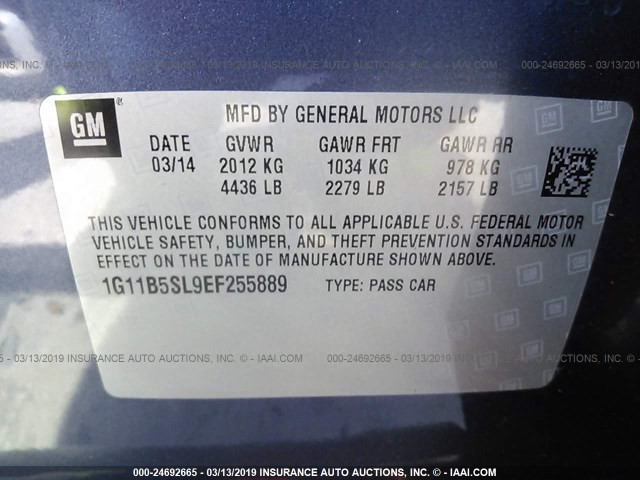 1G11B5SL9EF255889 - 2014 CHEVROLET MALIBU LS GRAY photo 9