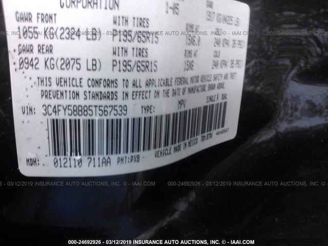 3C4FY58B85T567539 - 2005 CHRYSLER PT CRUISER TOURING BLACK photo 9