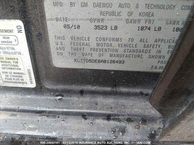 KL1TD5DE6AB126493 - 2010 CHEVROLET AVEO LS/LT BLACK photo 9