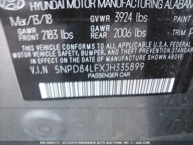 5NPD84LFXJH335899 - 2018 HYUNDAI ELANTRA SEL/VALUE/LIMITED SILVER photo 9