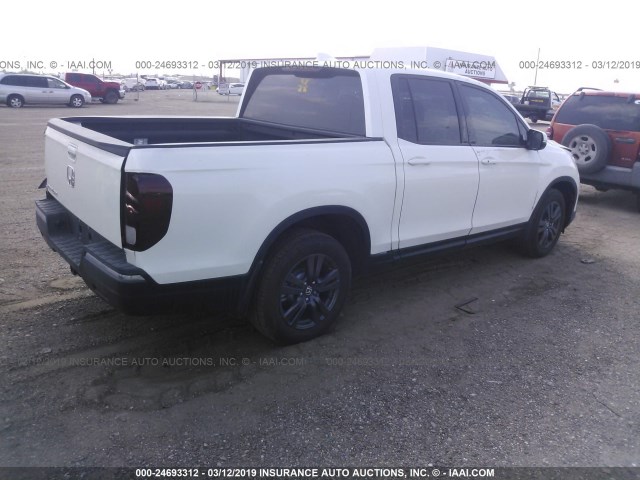 5FPYK2F16KB001223 - 2019 HONDA RIDGELINE SPORT WHITE photo 4