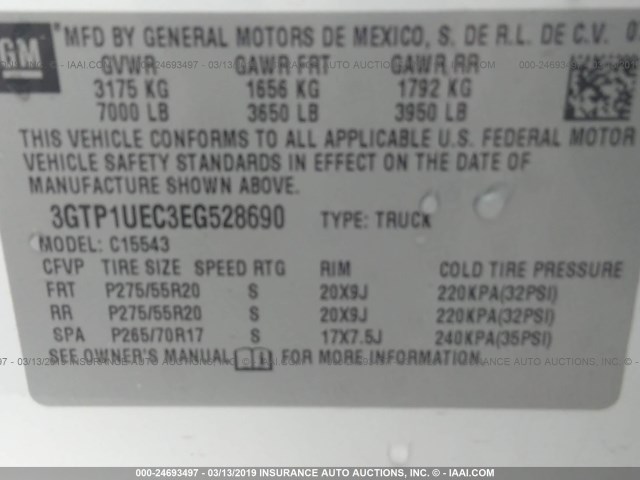 3GTP1UEC3EG528690 - 2014 GMC SIERRA C1500 SLE WHITE photo 9