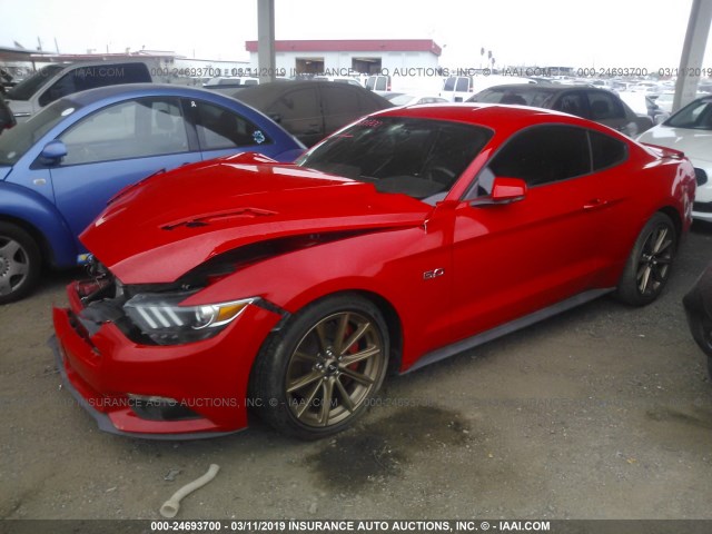 1FA6P8CF7F5382355 - 2015 FORD MUSTANG GT RED photo 2