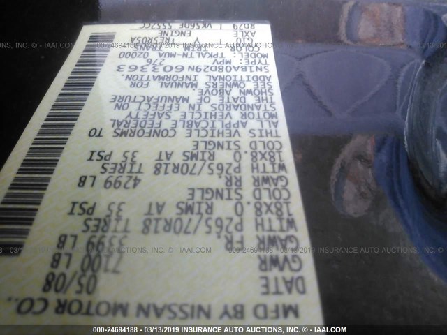 5N1BA08D29N603363 - 2009 NISSAN ARMADA SE/LE 棕色 照片 9