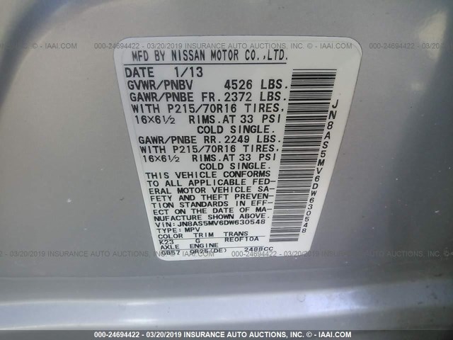 JN8AS5MV6DW630548 - 2013 NISSAN ROGUE S/SV SILVER photo 9