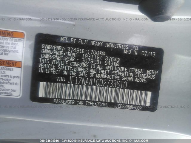 JF1ZNAA10D2733610 - 2013 TOYOTA SCION FR-S BLUE photo 9