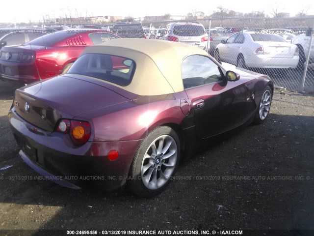 4USBT334X3LS47507 - 2003 BMW Z4 2.5 MAROON photo 4