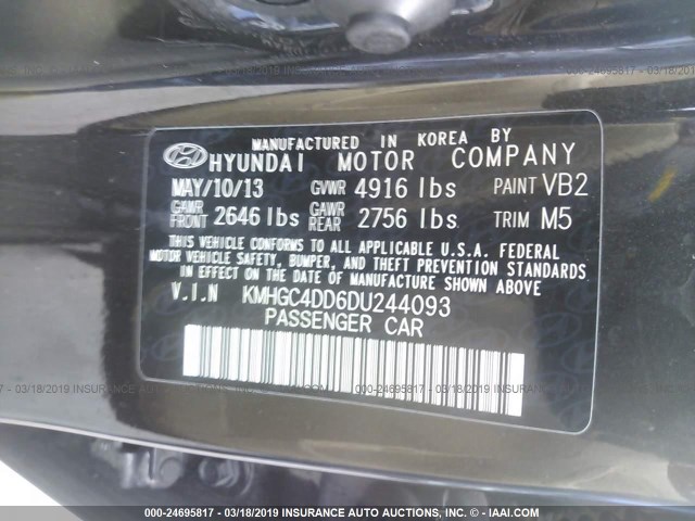 KMHGC4DD6DU244093 - 2013 HYUNDAI GENESIS 3.8L BLACK photo 9