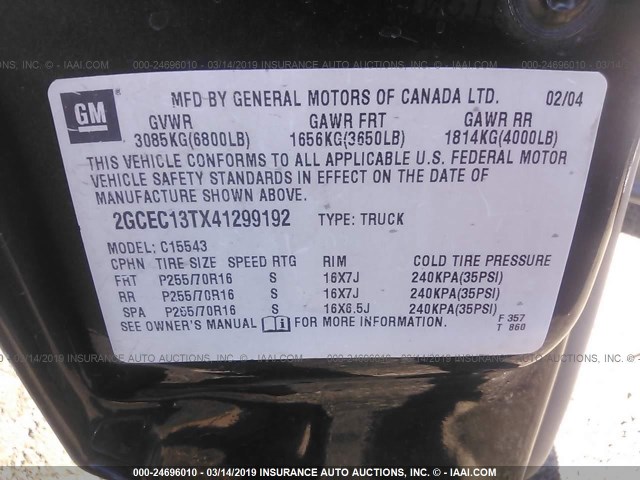 2GCEC13TX41299192 - 2004 CHEVROLET SILVERADO C1500 BLACK photo 9