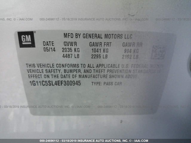 1G11C5SL4EF300945 - 2014 CHEVROLET MALIBU 1LT 银色 照片 9