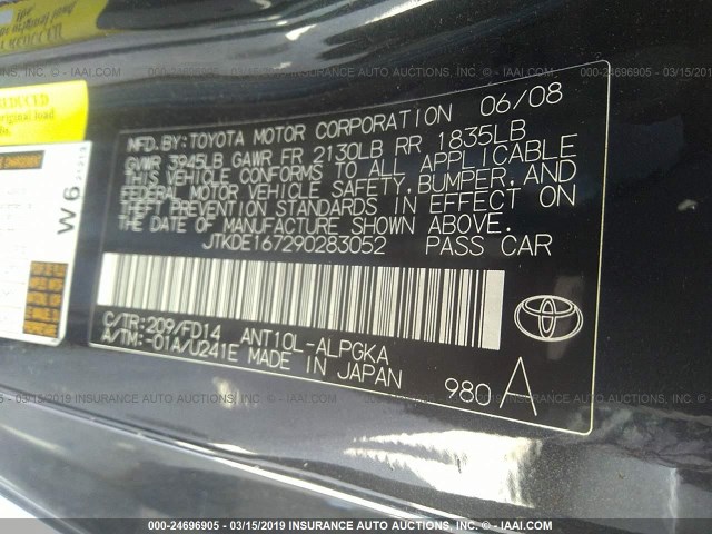 JTKDE167290283052 - 2009 TOYOTA SCION TC შავი ფოტო 9