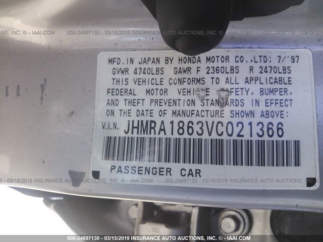 JHMRA1863VC021366 - 1997 HONDA ODYSSEY LX GOLD photo 9