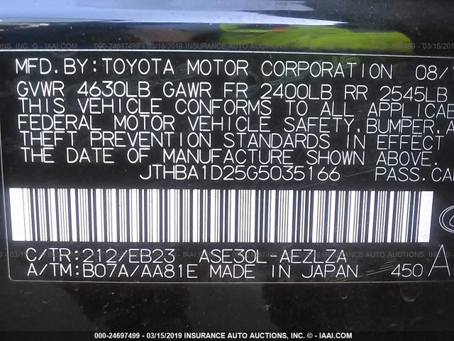 JTHBA1D25G5035166 - 2016 LEXUS IS 200T BLACK photo 9