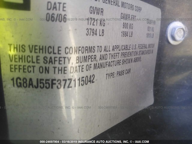 1G8AJ55F37Z115042 - 2007 SATURN ION LEVEL 2 蓝色 照片 9