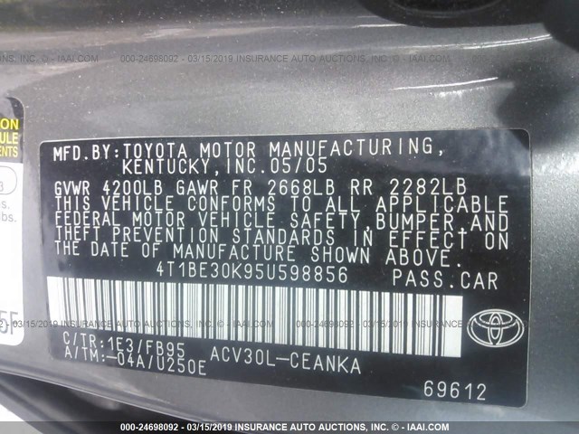 4T1BE30K95U598856 - 2005 TOYOTA CAMRY LE/XLE/SE GRAY photo 9