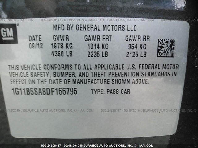 1G11B5SA8DF166795 - 2013 CHEVROLET MALIBU LS GRAY photo 9
