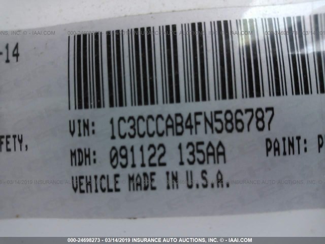 1C3CCCAB4FN586787 - 2015 CHRYSLER 200 LIMITED WHITE photo 9