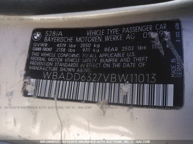 WBADD6327VBW11013 - 1997 BMW 528 I AUTOMATIC رمادي صورة 9