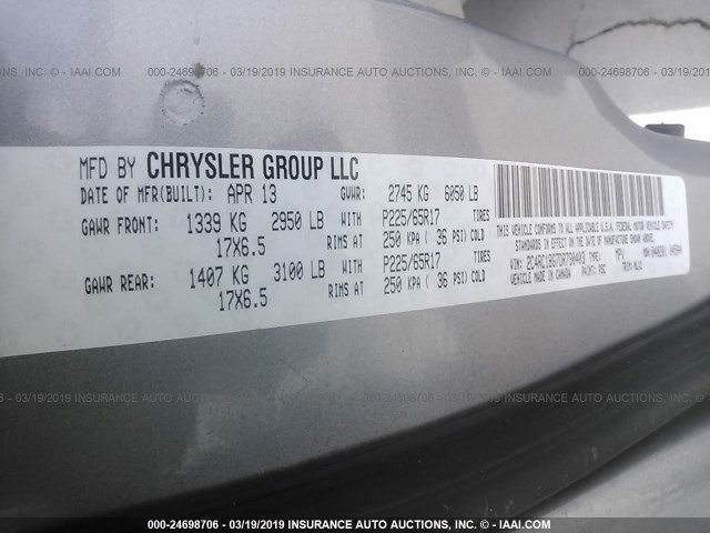 2C4RC1BG7DR730403 - 2013 CHRYSLER TOWN & COUNTRY TOURING SILVER photo 9