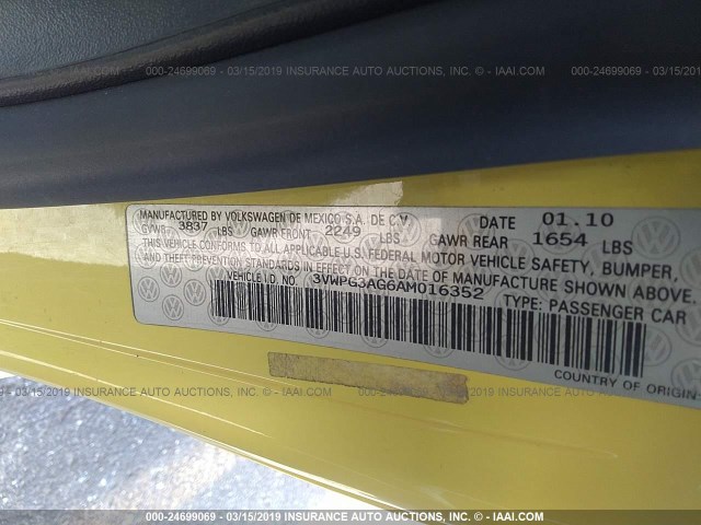 3VWPG3AG6AM016352 - 2010 VOLKSWAGEN NEW BEETLE Sarı foto 9