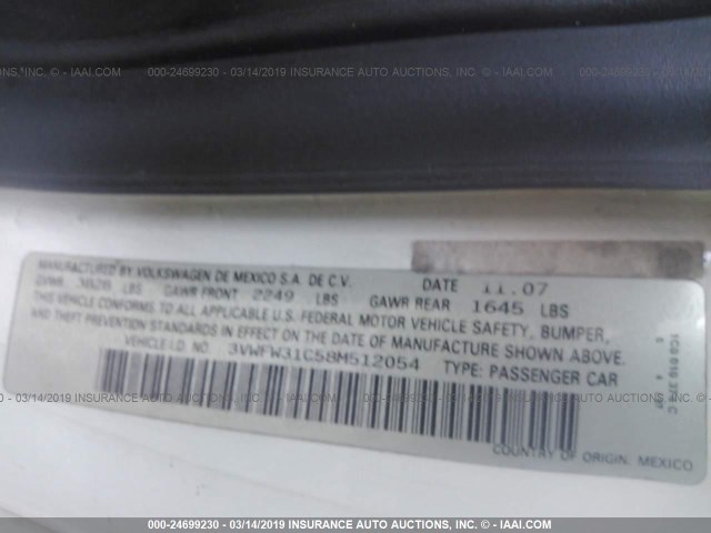 3VWFW31C58M512054 - 2008 VOLKSWAGEN NEW BEETLE TRIPLE WHITE WHITE photo 9