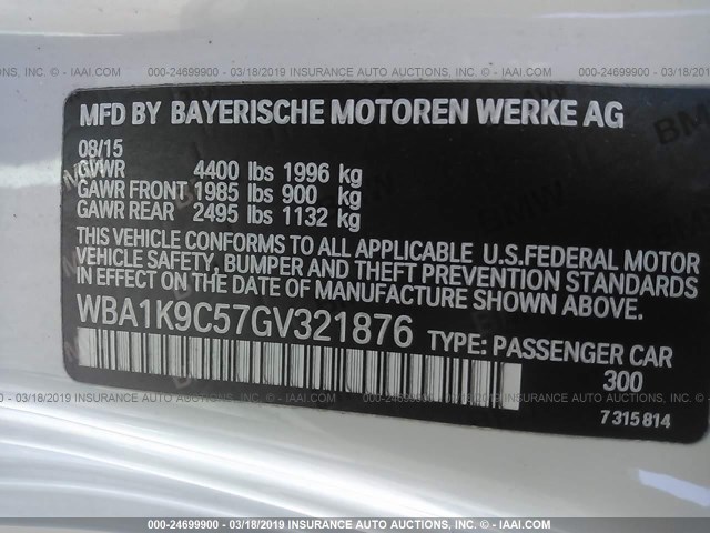 WBA1K9C57GV321876 - 2016 BMW 228 I/SULEV WHITE photo 9