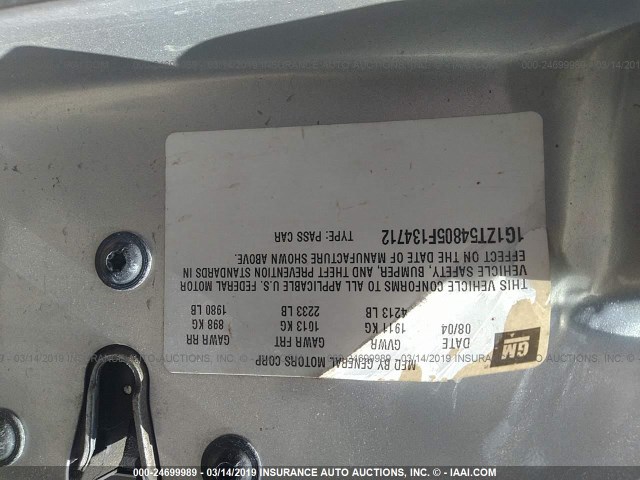 1G1ZT54805F134712 - 2005 CHEVROLET MALIBU LS 银色 照片 9