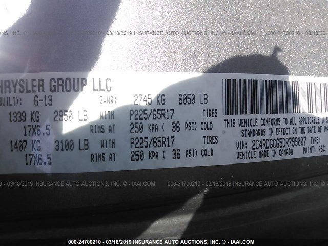 2C4RDGCG5DR799007 - 2013 DODGE GRAND CARAVAN SXT GRAY photo 9